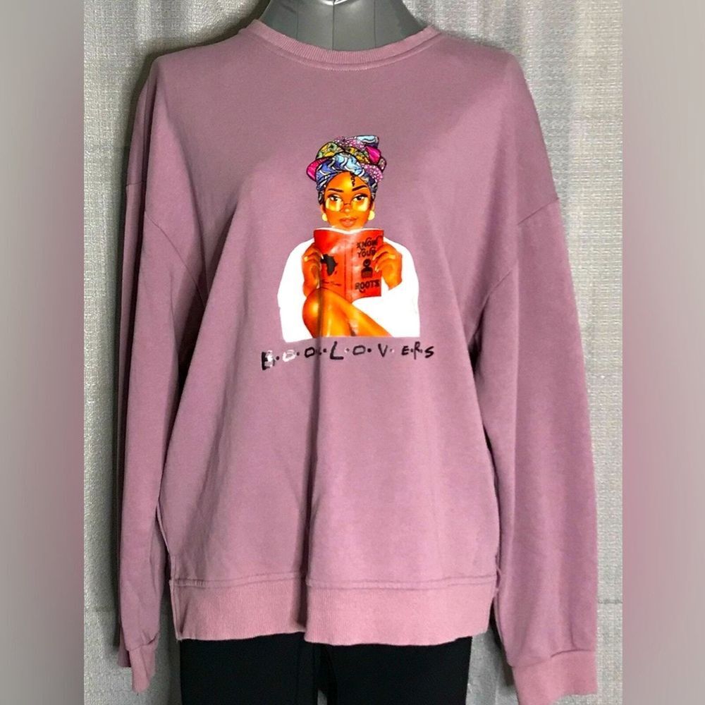 Mauve Book Lovers Crewneck Sweatshirt Size Large 10-12